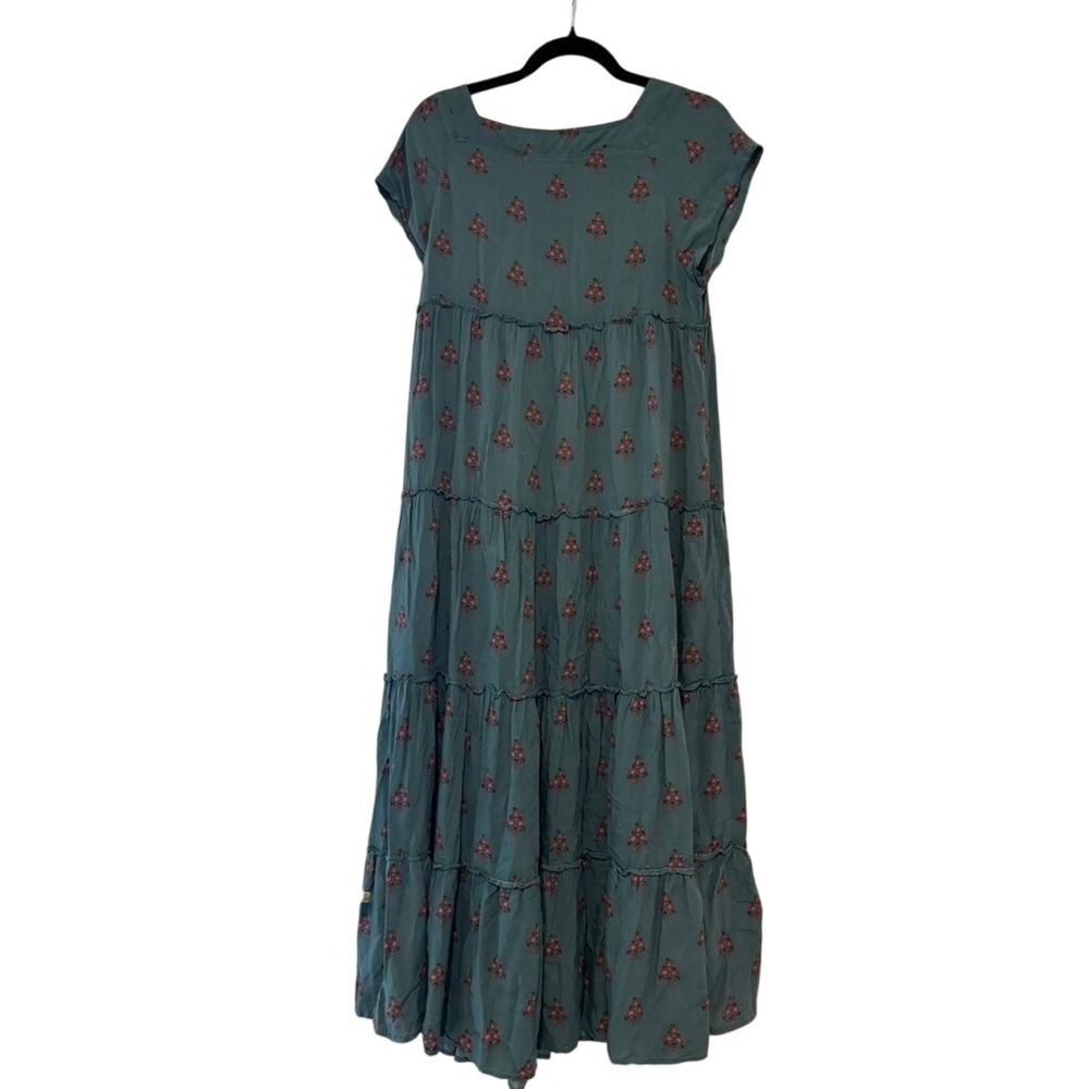 Natural Life dress oversized S green floral tiered boho peasant midi dress HH - Picture 4 of 4